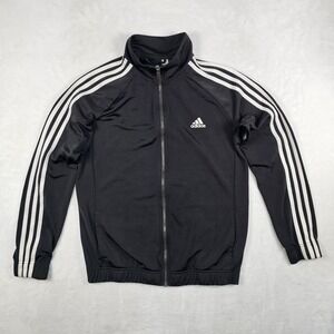 Adidas Track Jacket Womens L Full Zip Front Pockets Striped BK4658 3 Stripes